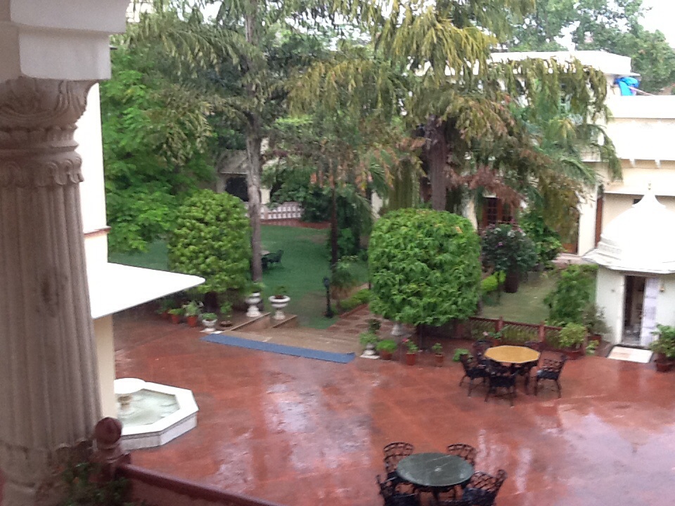 Courtyard of Alsisar Haveli during monsoon shower